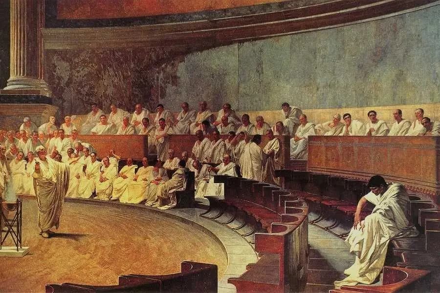 Cicero Denounces Catiline in the Roman Senate, Cesare Maccari (1889)