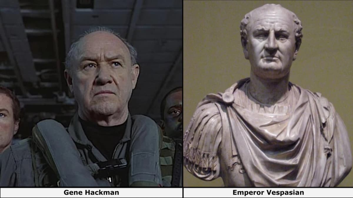 Side-by-side images of Gene Hackman and Emperor Vespasian