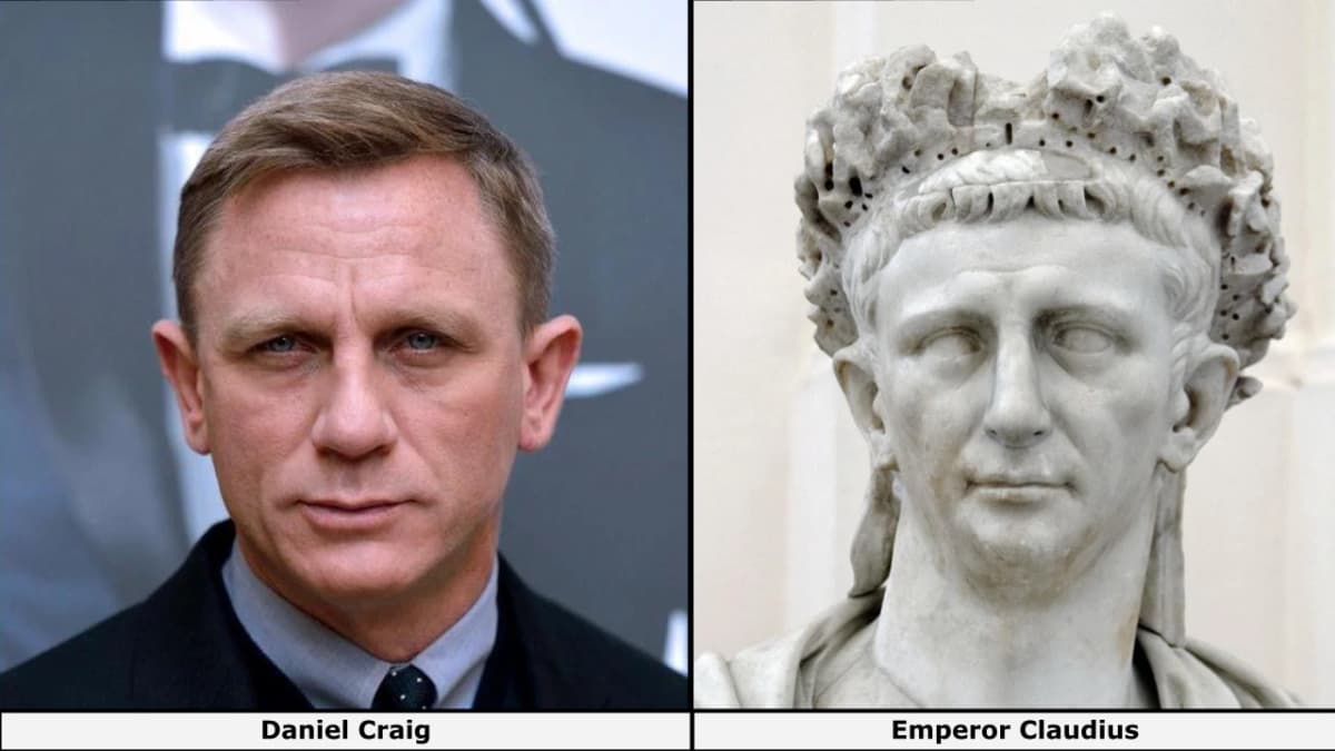 Side-by-side images of Daniel Craig and Emperor Claudius