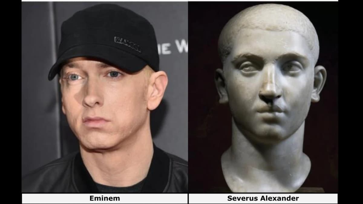 Side-by-side images of Eminem and Severus Alexander