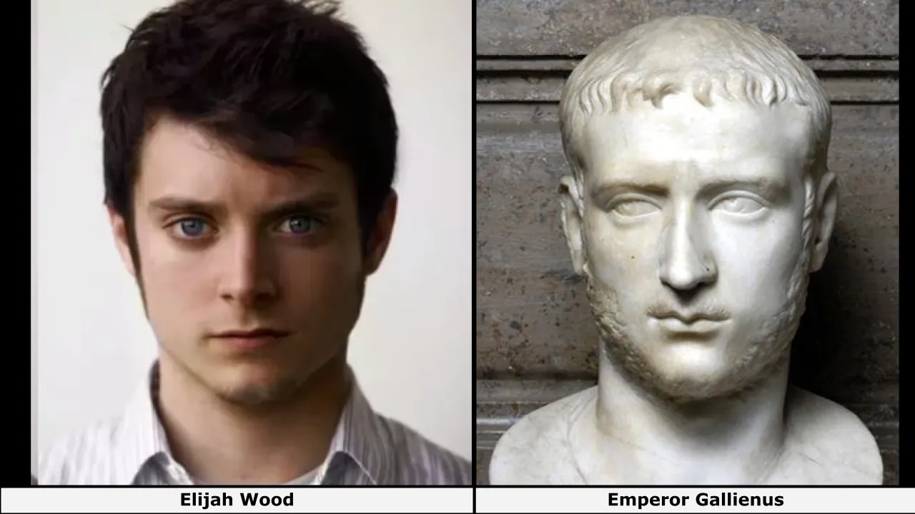 Side-by-side images of Elijah Wood and Emperor Gallienus