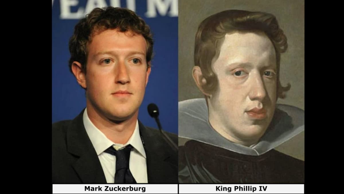 Side-by-side images of Facebook founder Mark Zuckerburg and and King Phillip the IV